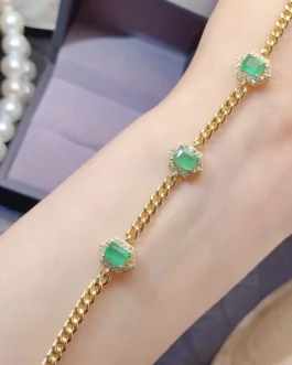 Natural Emerald Curb Chain Bracelet