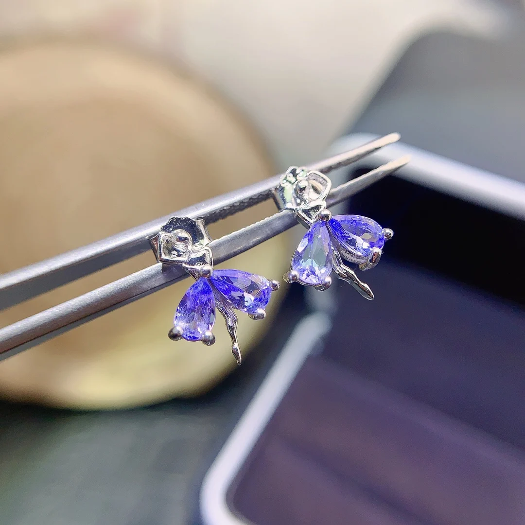 Natural Tanzanite Bow Stud Earrings - view 1