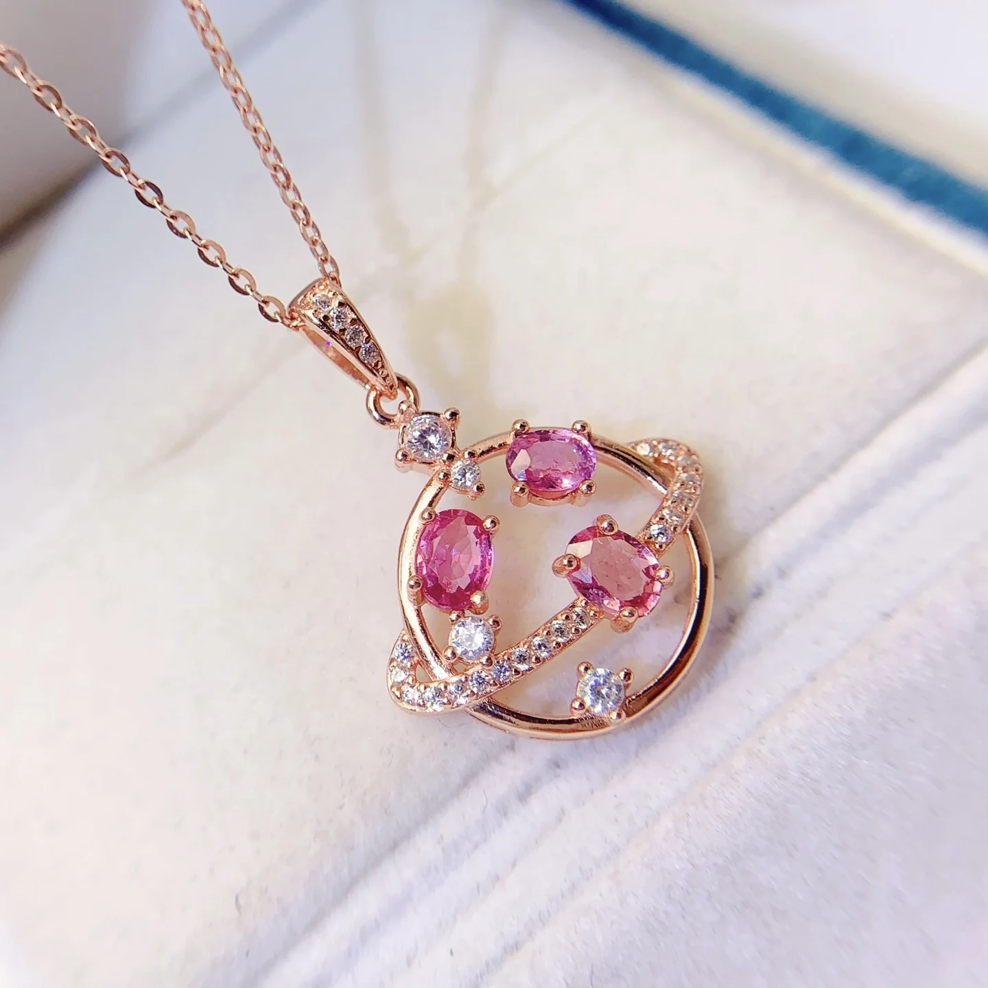 Natural Sapphire Orbit Pendant Necklace - view 1