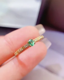Natural Emerald Pavé Solitaire Ring