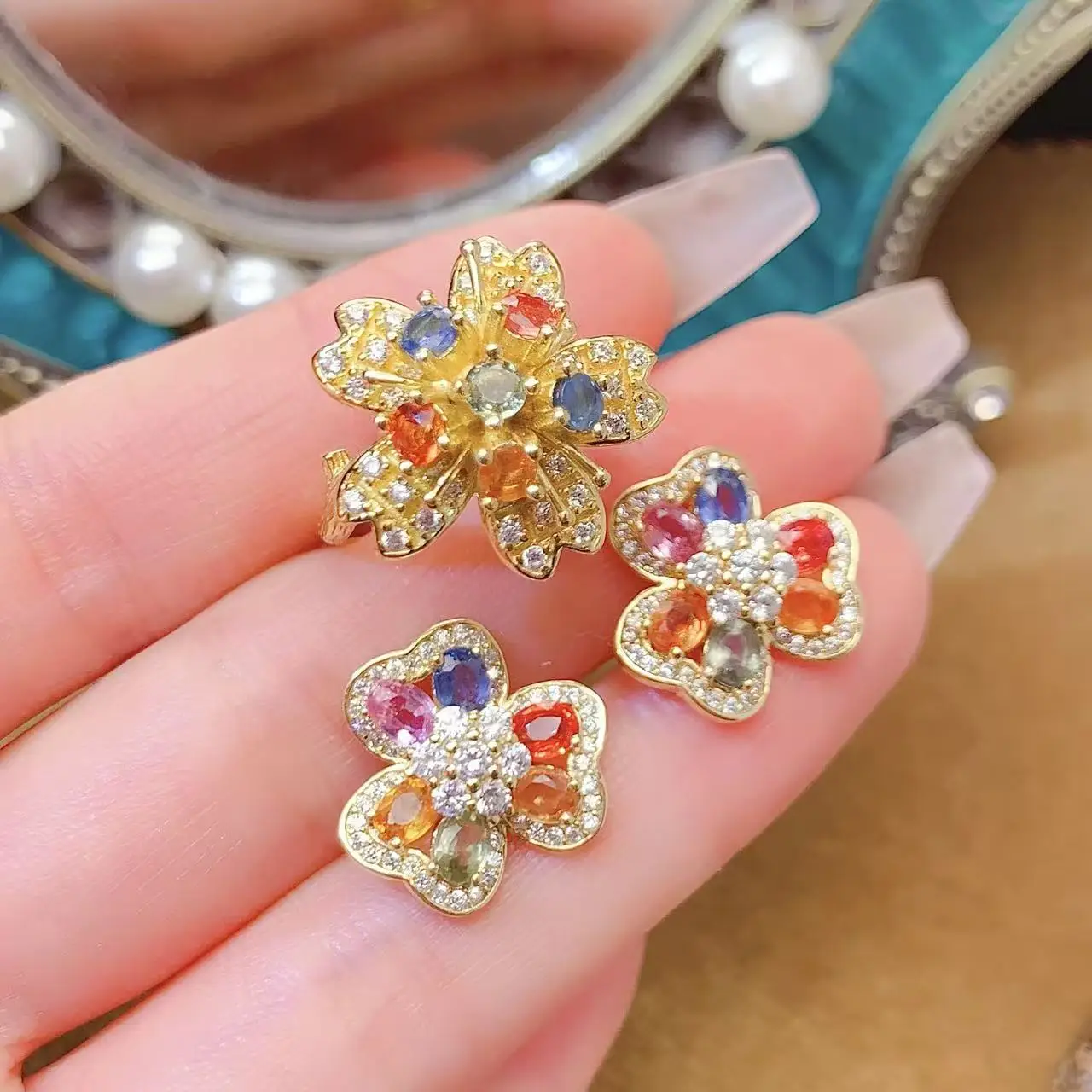 Natural Sapphire Delicate Jewelry Set - view 1