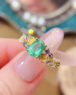 Natural Emerald Side Cluster Ring