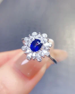 Natural Sapphire Sunburst Halo Ring