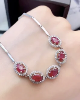 Natural Ruby Oval Halo Bracelet