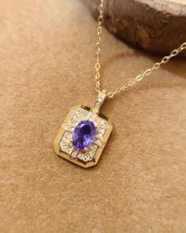 Natural Tanzanite Square Pendant Necklace