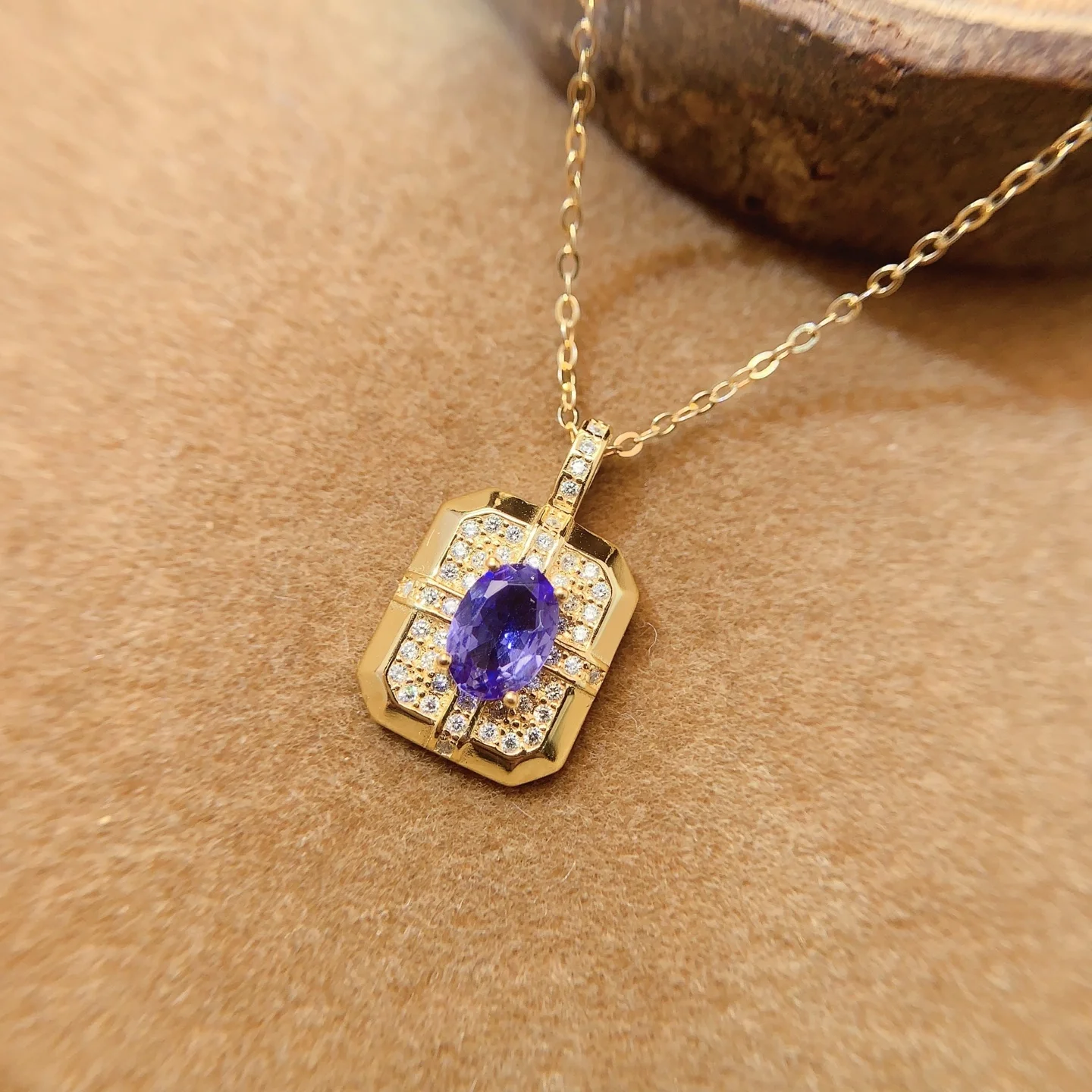 Natural Tanzanite Square Pendant Necklace - view 1