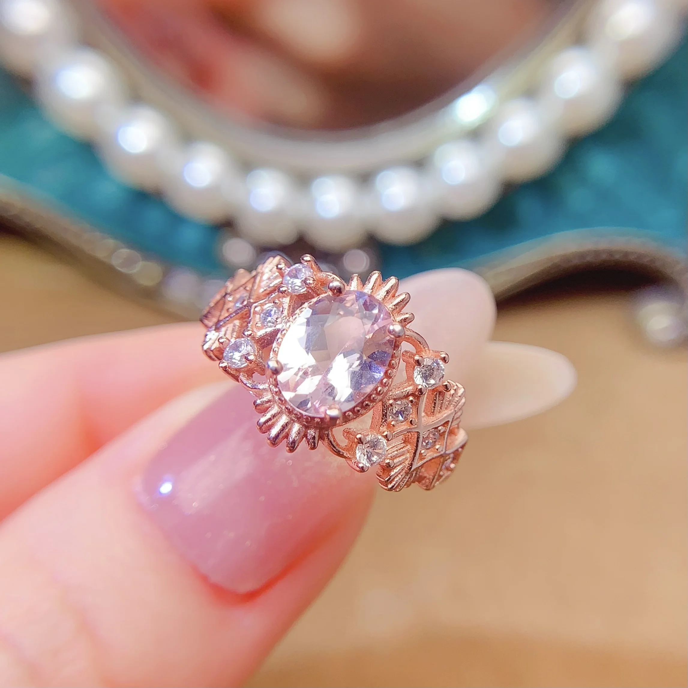 Natural Morganite Rose Gold Ring - view 3