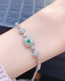 Natural Emerald Cushion Halo Bracelet