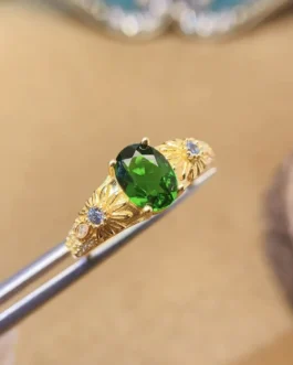 Natural Diopside Side Stone Ring