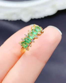 Natural Emerald Oval Cluster Ring