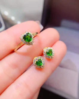 Natural Diopside Heart Jewelry Set