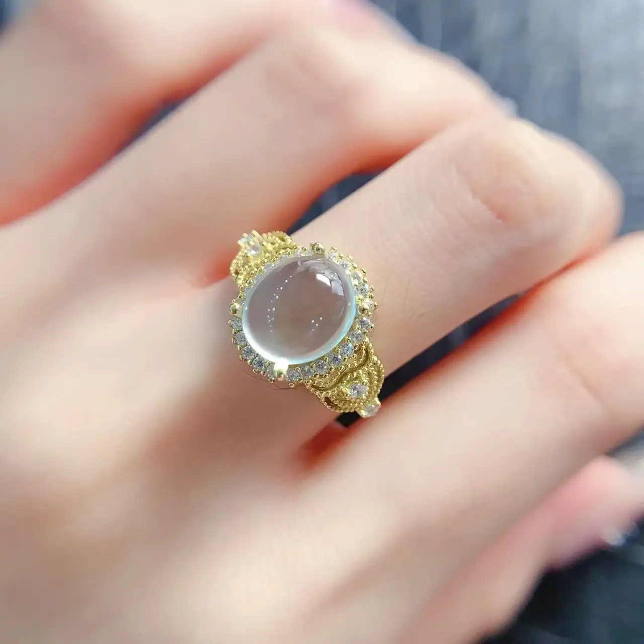 Natural Prehnite Gold Custom Ring - view 4