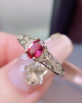 Natural Garnet Leaf Accent Ring