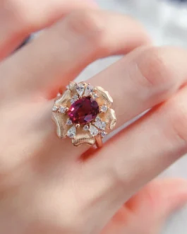 Natural Garnet Flower Petal Ring