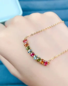 Natural Tourmaline Bar Pendant Necklace