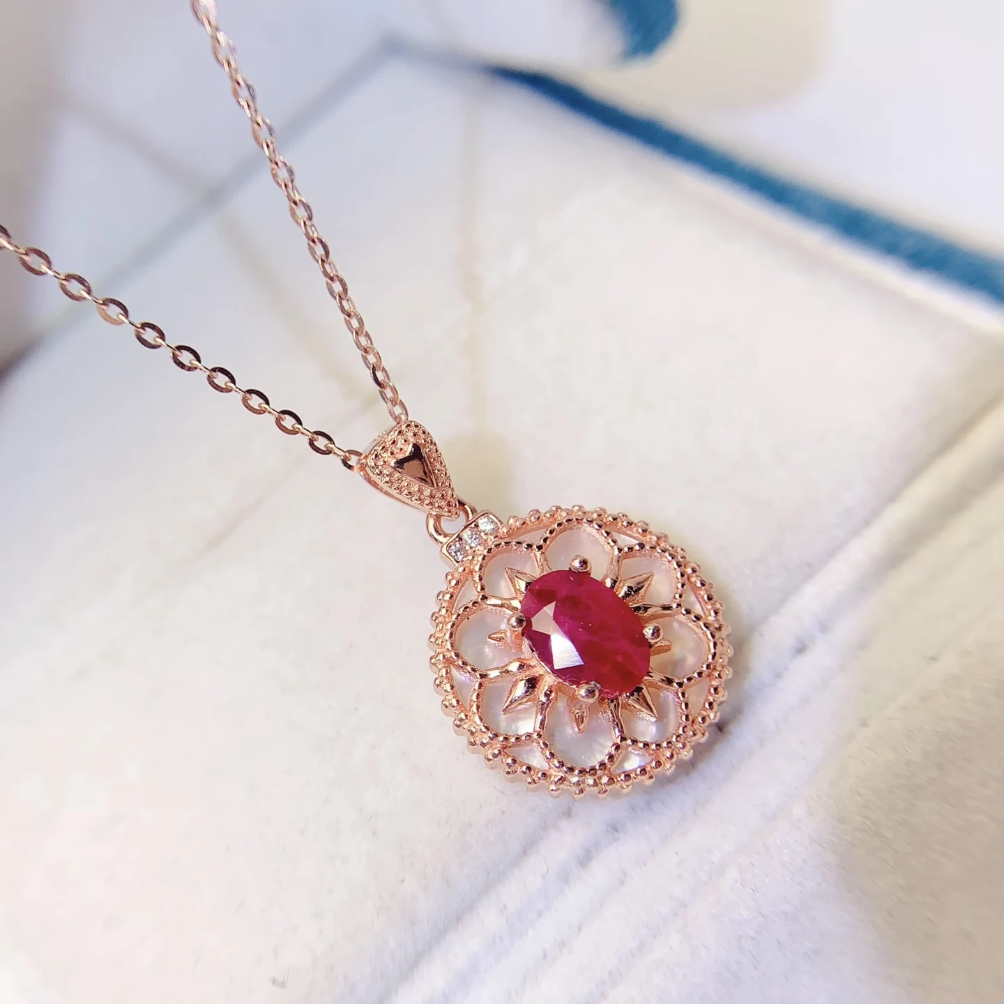 Natural Ruby Halo Pendant Necklace - view 4