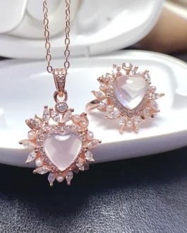 Natural Rose Quartz Heart Jewelry Set