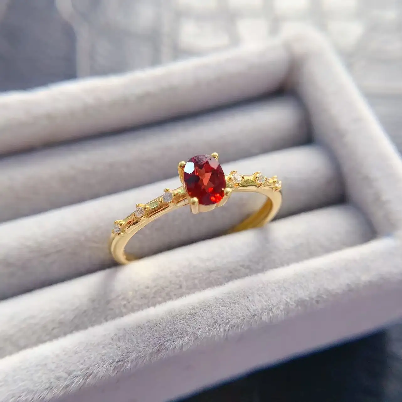 Natural Topaz Garnet Oval Ring - view 4