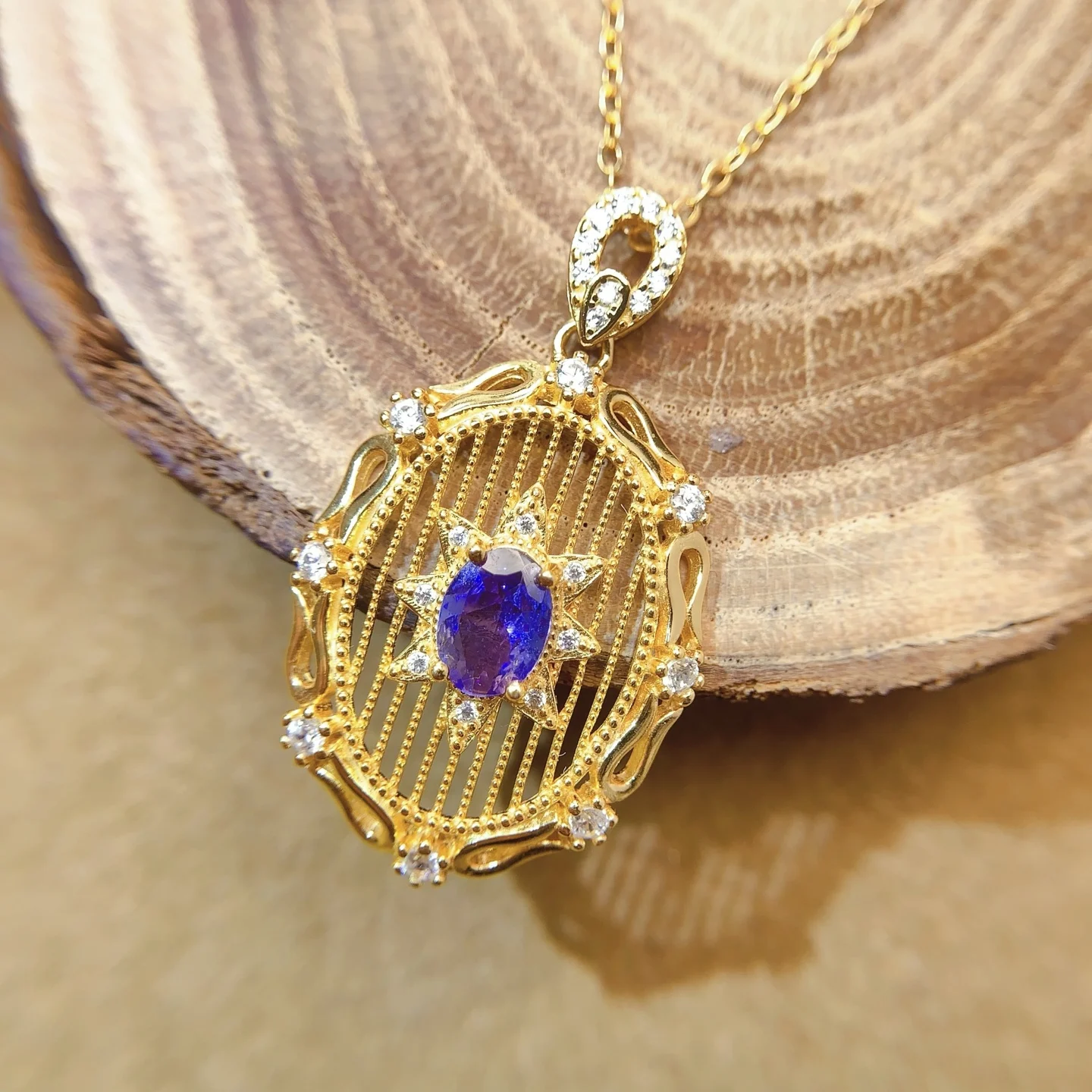 Natural Tanzanite Filigree Pendant Necklace - view 2