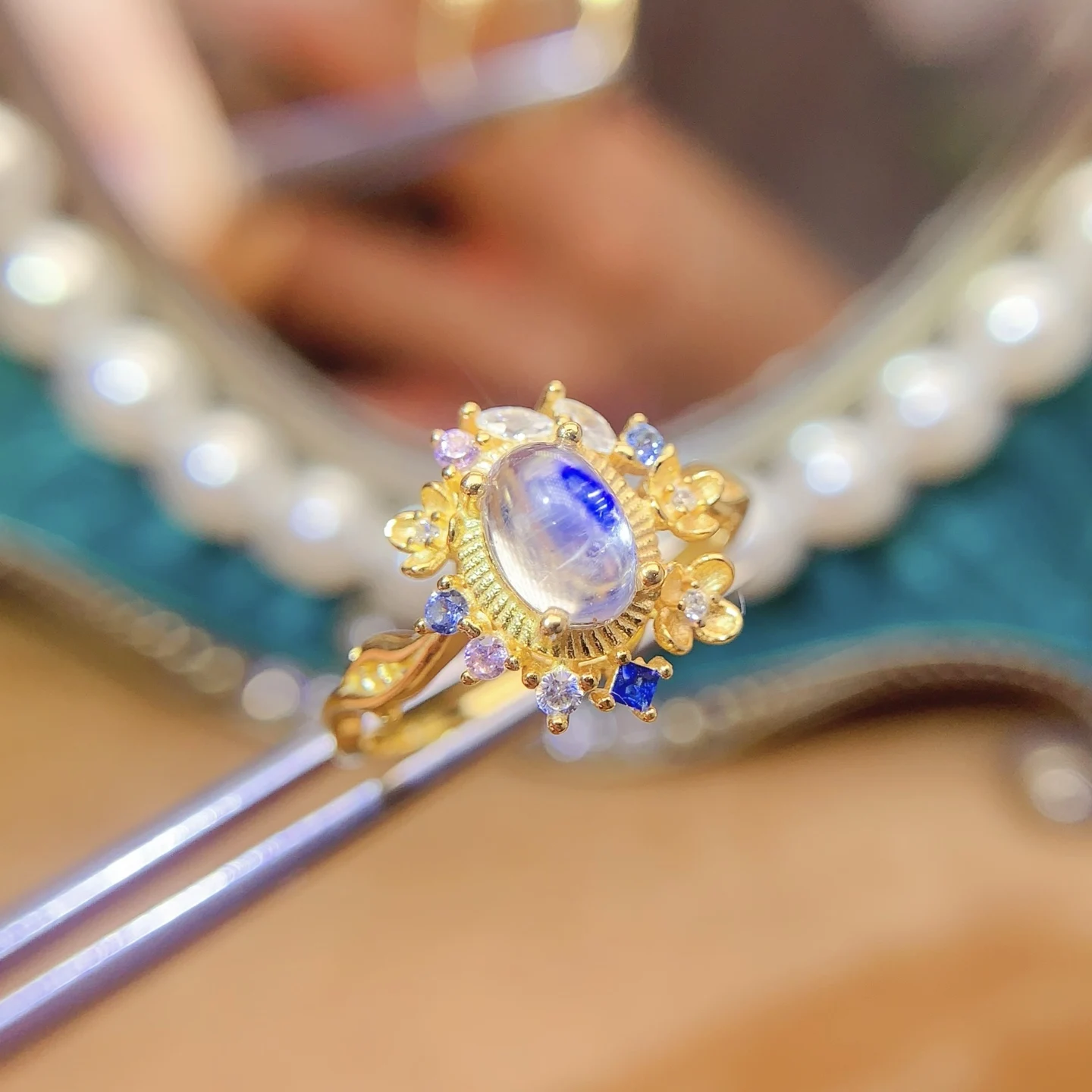Natural Blue Moonstone Gift Ring - view 2