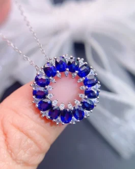 Natural Blue Sapphire Wreath Pendant Necklace