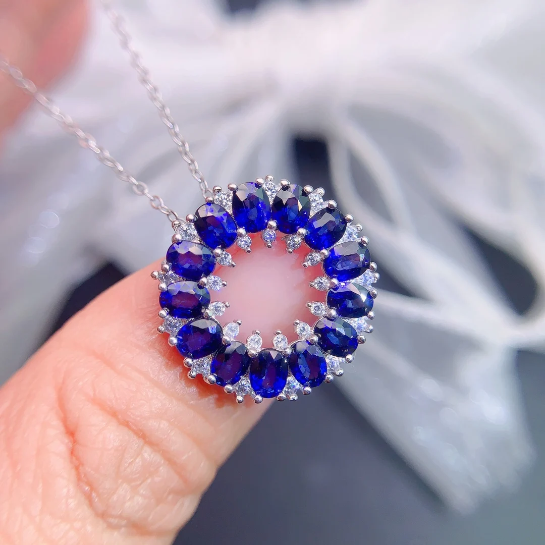 Natural Blue Sapphire Wreath Pendant Necklace - view 1