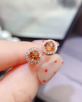 Natural Citrine Round Halo Earrings