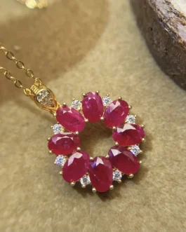 Natural Ruby Wreath Pendant Necklace