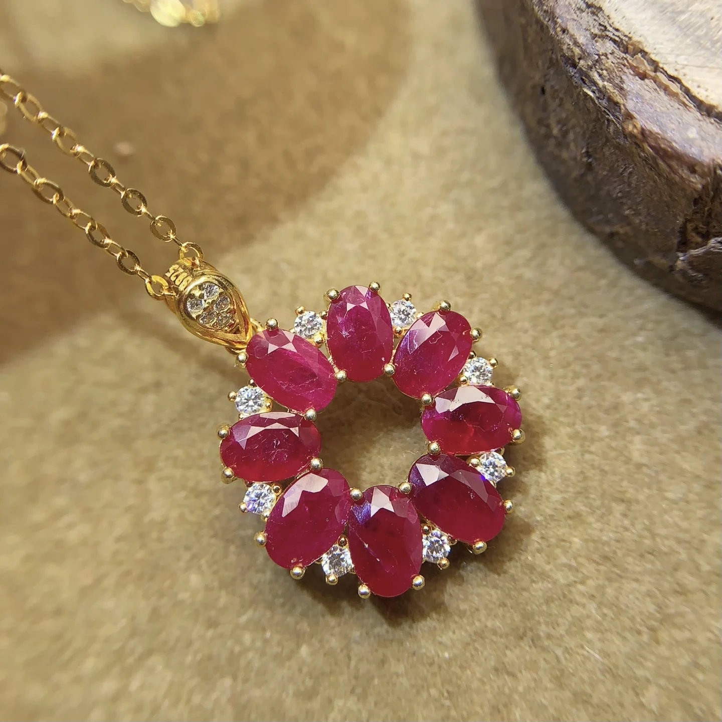 Natural Ruby Wreath Pendant Necklace - view 1