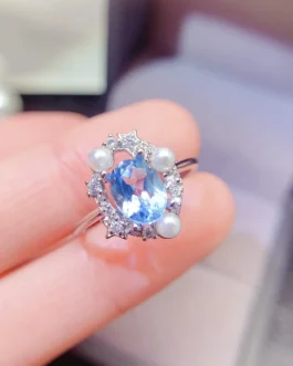Natural Topaz Four Pearl Ring