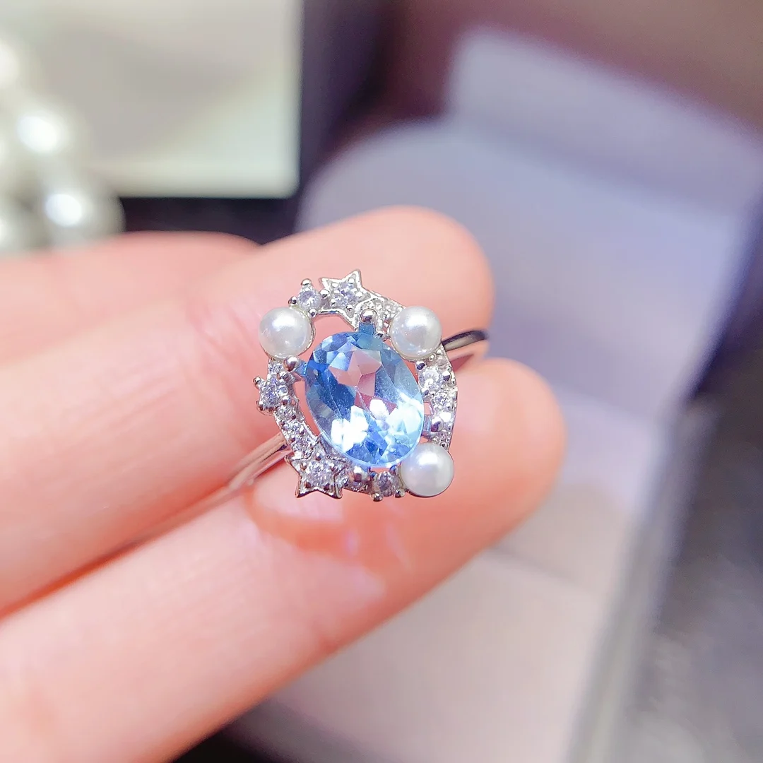 Natural Topaz Four Pearl Ring - view 1