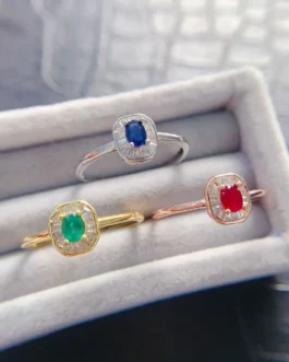 Natural Gemstone Adjustable Halo Ring