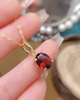 Natural Garnet Oval Pendant Necklace