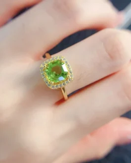 Natural Peridot Pear Halo Ring