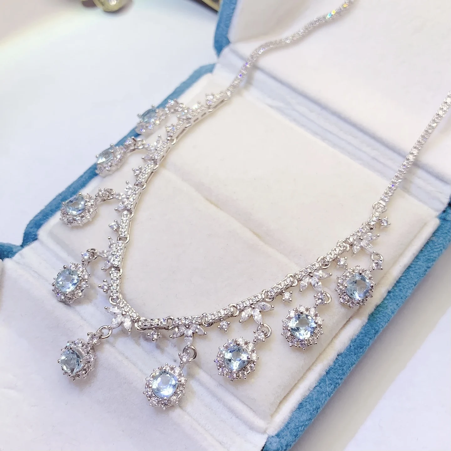 Natural Aquamarine Drop Station Necklace - view 1
