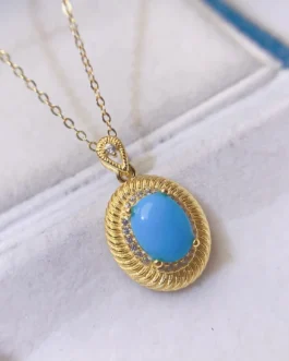 Natural Turquoise Greek Key Pendant Necklace