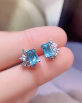 Natural Apatite Rectangle Stud Earrings
