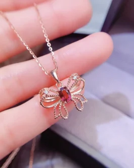 Natural Garnet Bow Pendant
