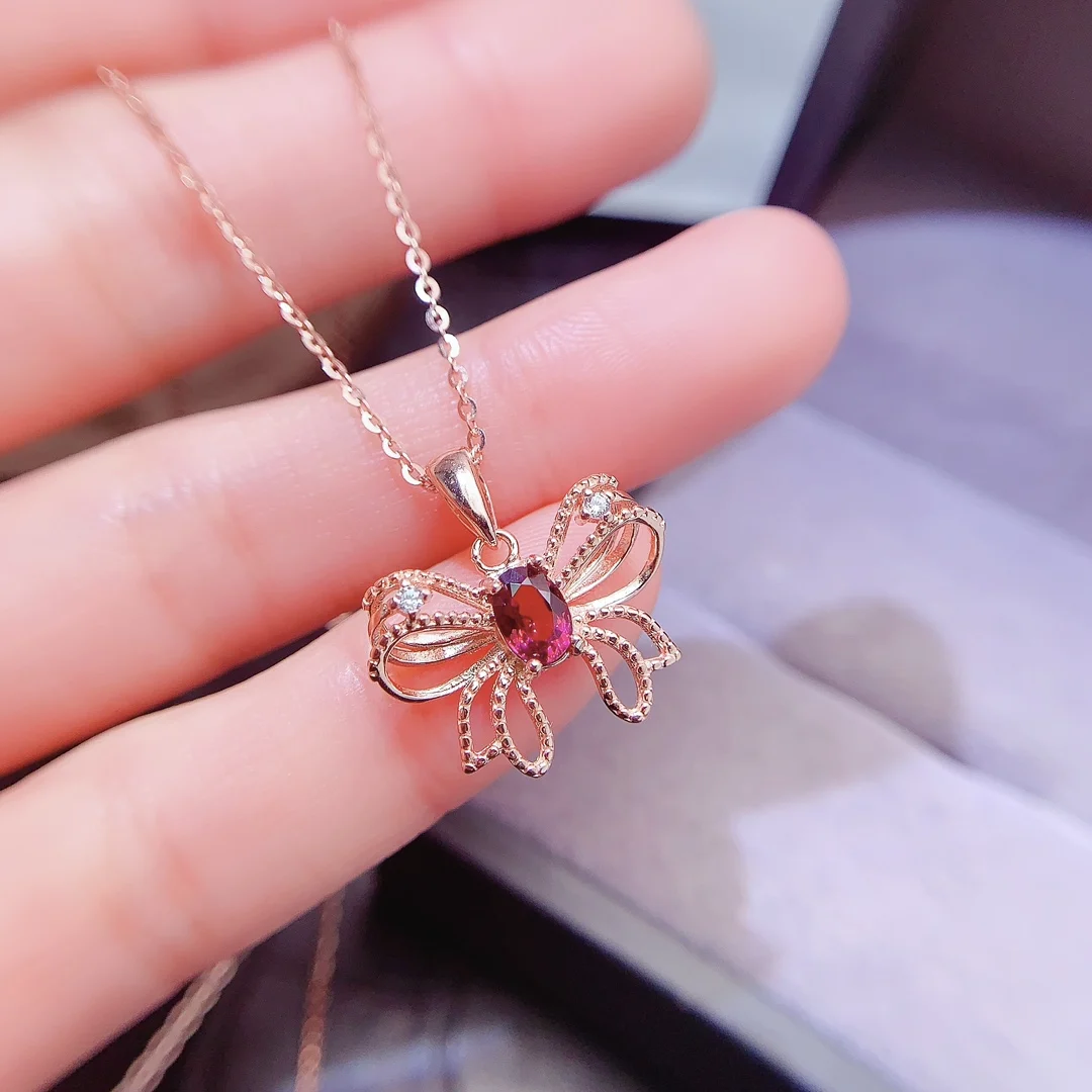 Natural Garnet Bow Pendant - view 1