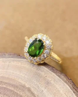 Natural Diopside Pear Halo Ring