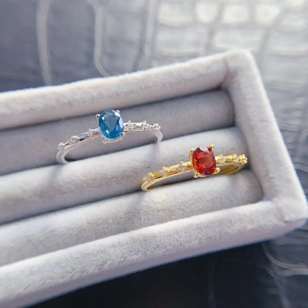 Natural Topaz Garnet Oval Ring - view 1
