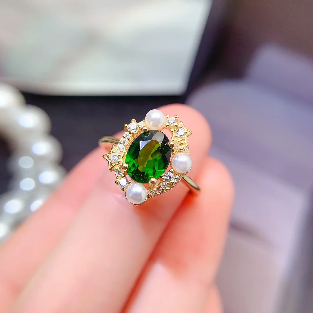 Natural Diopside Gold Halo Ring - view 4