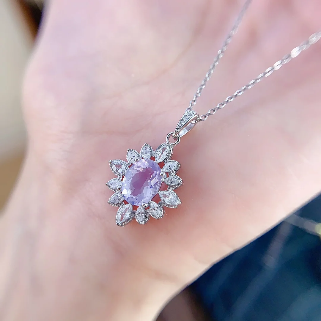 Natural Lavender Flower Halo Pendant - view 1
