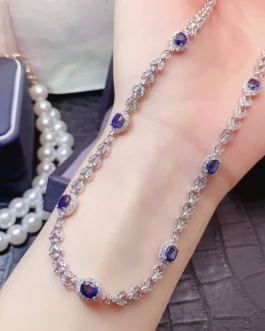 Natural Blue Sapphire Station Necklace