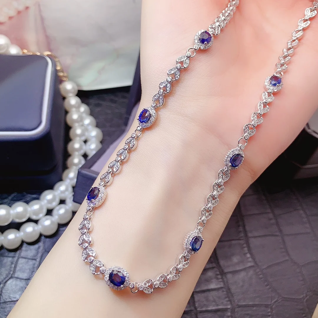Natural Blue Sapphire Station Necklace - view 1