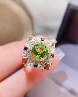 Natural Peridot Colour Halo Ring