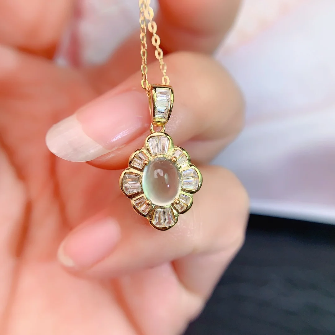 Natural Prehnite Flower Pendant - view 1