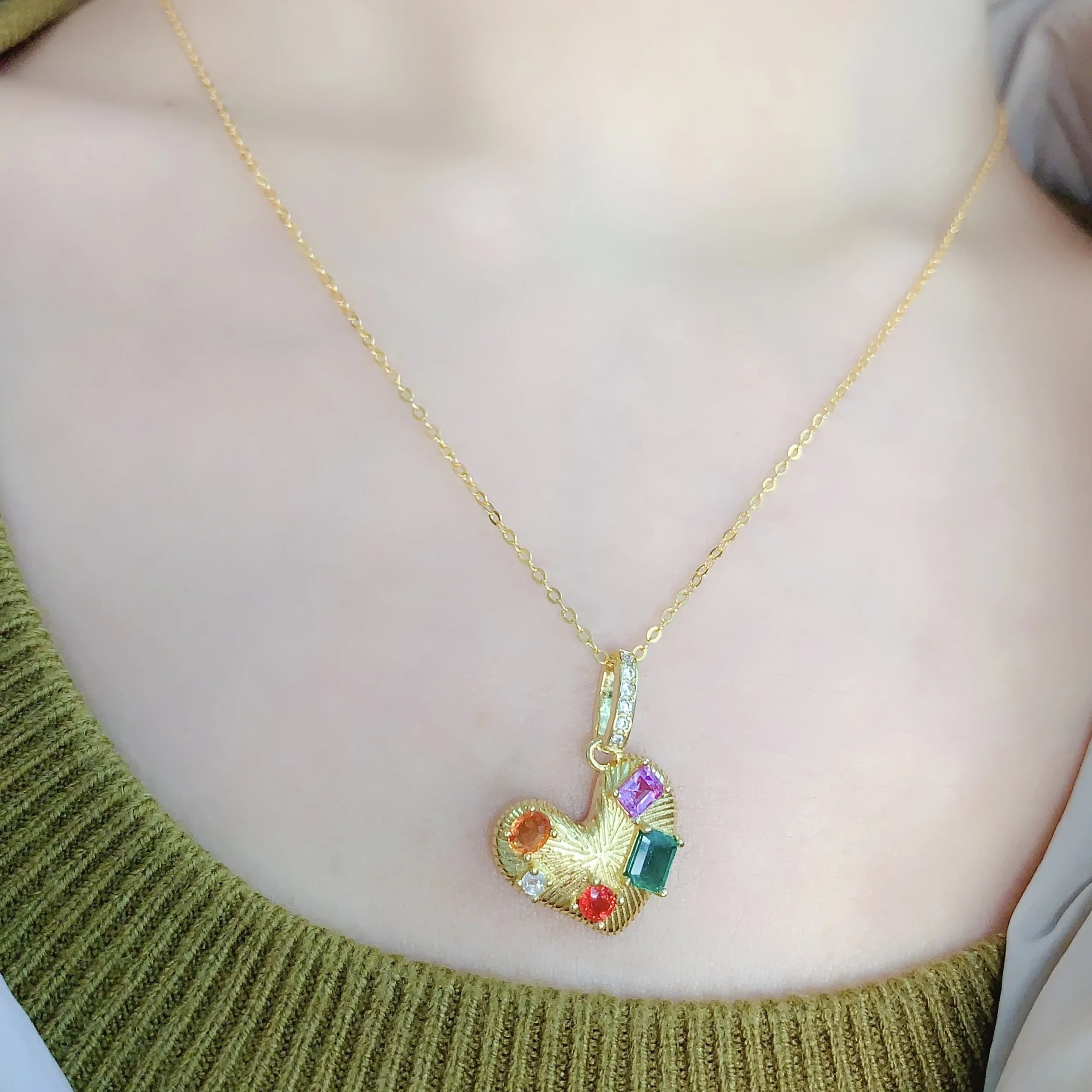 Natural Multi-Gemstone Heart Pendant Necklace - view 6