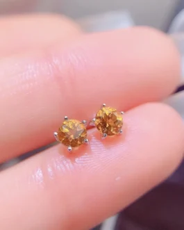 Natural Citrine Round Stud Earrings