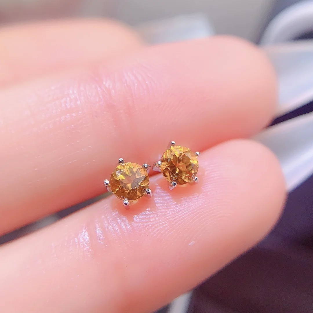 Natural Citrine Round Stud Earrings - view 1